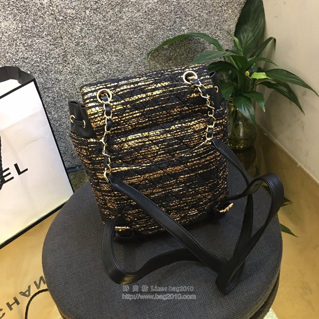Chanel女包 69966# 2019Chanel最新編織 黑配金色時尚雙肩背包 香奈兒後背包 Chanel新款背包  djc2997